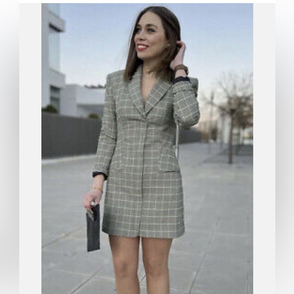 ZARA LONG SLEEVE PLAID BLAZER DRESS - Picture 1 of 8